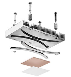 Extruded heatsink with integrated copper heat-pipes and pedestal